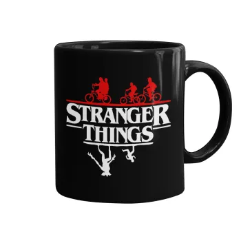 Stranger Things upside down, Κούπα Μαύρη, κεραμική, 330ml