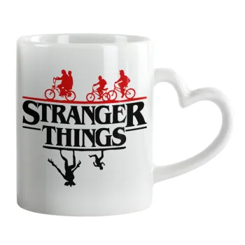 Stranger Things upside down, Κούπα καρδιά χερούλι λευκή, κεραμική, 330ml
