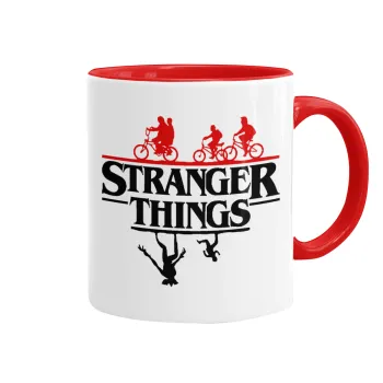 Stranger Things upside down, Κούπα χρωματιστή κόκκινη, κεραμική, 330ml