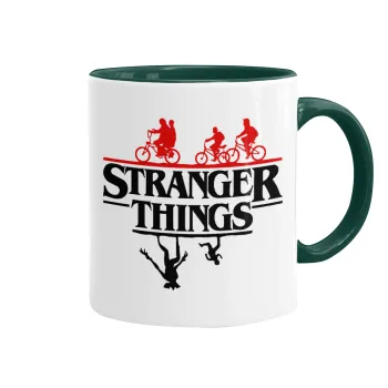 Stranger Things upside down, Κούπα χρωματιστή πράσινη, κεραμική, 330ml