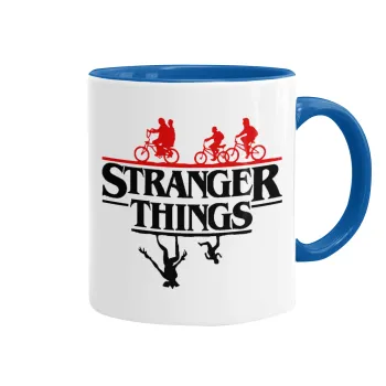 Stranger Things upside down, Κούπα χρωματιστή μπλε, κεραμική, 330ml