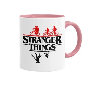 Stranger Things upside down, Κούπα χρωματιστή ροζ, κεραμική, 330ml