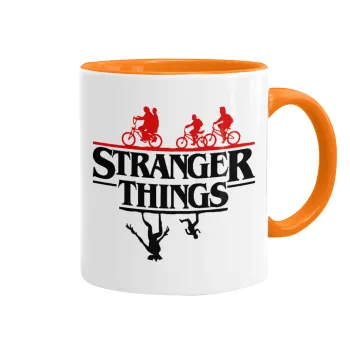 Stranger Things upside down, Κούπα χρωματιστή πορτοκαλί, κεραμική, 330ml