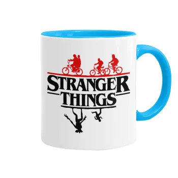 Stranger Things upside down, Κούπα χρωματιστή γαλάζια, κεραμική, 330ml