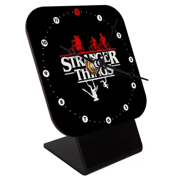 Stranger Things upside down, Επιτραπέζιο ρολόι ξύλινο με δείκτες (10cm)
