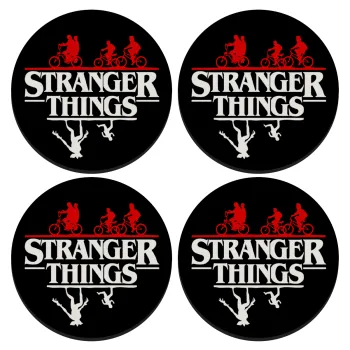 Stranger Things upside down, ΣΕΤ 4 Σουβέρ ξύλινα στρογγυλά (9cm)