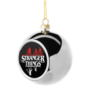 Stranger Things upside down, Στολίδι Χριστουγεννιάτικη μπάλα δένδρου Ασημένια 8cm