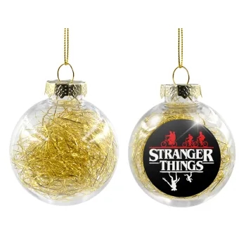 Stranger Things upside down, Στολίδι Χριστουγεννιάτικη μπάλα δένδρου διάφανη με χρυσό γέμισμα 8cm