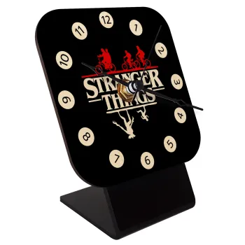 Stranger Things upside down, Quartz Table clock in natural wood (10cm)