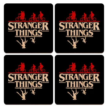 Stranger Things upside down, ΣΕΤ x4 Σουβέρ ξύλινα τετράγωνα plywood (9cm)