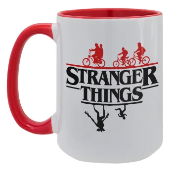 Stranger Things upside down, Κούπα Mega 15oz, κεραμική Κόκκινη, 450ml