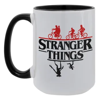Stranger Things upside down, Κούπα Mega 15oz, κεραμική Μαύρη, 450ml