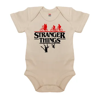 Stranger Things upside down, Βρεφικό φορμάκι μωρού, 0-18 μηνών, Natural (Εκρού), 100% Organic Cotton, κοντομάνικο