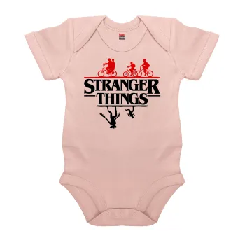 Stranger Things upside down, Βρεφικό φορμάκι μωρού, 0-18 μηνών, ΡΟΖ POWDER, 100% Organic Cotton, κοντομάνικο