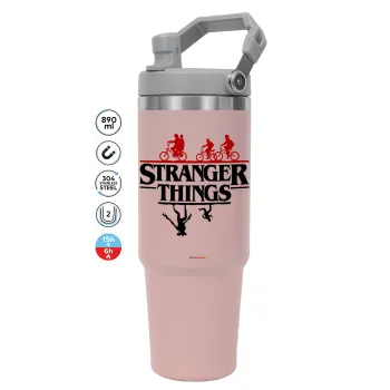 Stranger Things upside down, Pink color, 890ml (30oz) stainless Steel Tumbler with Handle