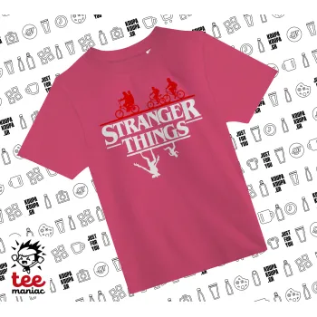 Stranger Things upside down, ΡΟΖ παιδικό T-Shirt από 100% βαμβάκι, για κάθε μέρα. Vegan & OEKO-TEX πιστοποιημένο.