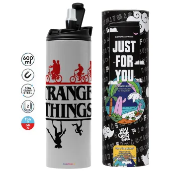 Stranger Things upside down, Tumbler stainless steel GREY 600ml