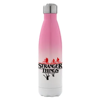 Stranger Things upside down, Μεταλλικό παγούρι θερμός Ροζ/Λευκό (Stainless steel), διπλού τοιχώματος, 500ml