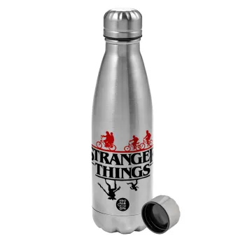 Stranger Things upside down, Metallic water bottle, stainless steel, 750ml