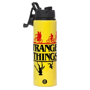 Stranger Things upside down, Μεταλλικό παγούρι νερού με καπάκι ασφαλείας, αλουμινίου 850ml