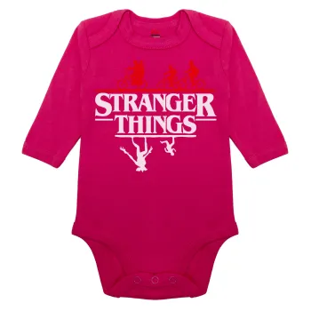 Stranger Things upside down, Μακρυμάνικο βρεφικό φορμάκι, 0-18 μηνών, ΡΟΖ, 100% Organic Cotton