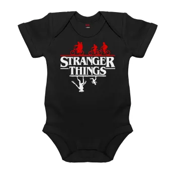 Stranger Things upside down, Βρεφικό φορμάκι μωρού, 0-18 μηνών, ΜΑΥΡΟ, 100% Organic Cotton, κοντομάνικο