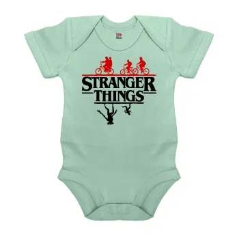 Stranger Things upside down, Βρεφικό φορμάκι μωρού, 0-18 μηνών, mint (Μέντα), 100% Organic Cotton, κοντομάνικο