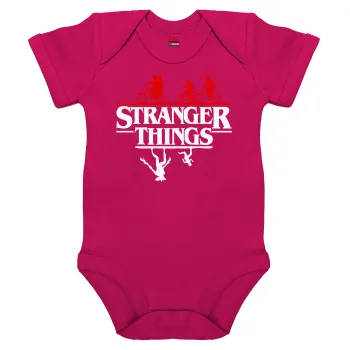 Stranger Things upside down, Βρεφικό φορμάκι μωρού, 0-18 μηνών, ΡΟΖ, 100% Organic Cotton, κοντομάνικο