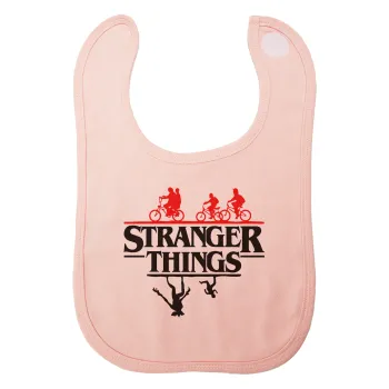 Stranger Things upside down, Σαλιάρα με Σκρατς ΡΟΖ 100% Organic Cotton (0-18 months)