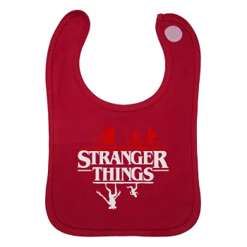 Stranger Things upside down, Σαλιάρα με Σκρατς Κόκκινη 100% Organic Cotton (0-18 months)