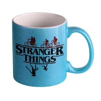 Stranger Things upside down, Κούπα Σιέλ Glitter που γυαλίζει, κεραμική, 330ml