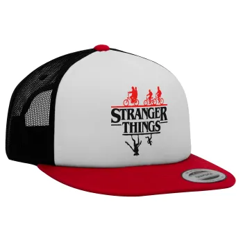 Stranger Things upside down, Καπέλο Ενηλίκων Foam Flat Snapback με Δίχτυ Κόκκινο-Λευκό-Μαύρο (POLYESTER, ΕΝΗΛΙΚΩΝ, UNISEX, ONE SIZE)