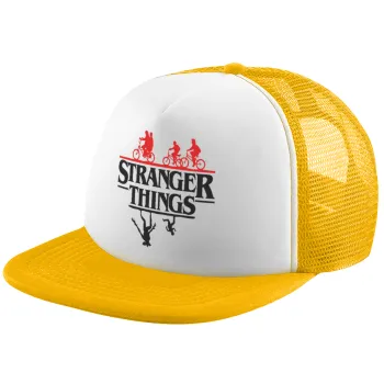 Stranger Things upside down, Καπέλο Ενηλίκων Soft Trucker με Δίχτυ Κίτρινο/White (POLYESTER, ΕΝΗΛΙΚΩΝ, UNISEX, ONE SIZE)