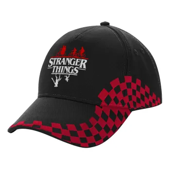 Stranger Things upside down, Καπέλο Ενηλίκων Ultimate ΜΑΥΡΟ/ΚΟΚΚΙΝΟ RACING, (100% ΒΑΜΒΑΚΕΡΟ DRILL, ΕΝΗΛΙΚΩΝ, UNISEX, ONE SIZE)