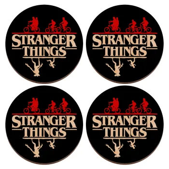 Stranger Things upside down, ΣΕΤ x4 Σουβέρ ξύλινα στρογγυλά plywood (9cm)