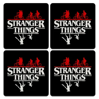 Stranger Things upside down, ΣΕΤ 4 Σουβέρ ξύλινα τετράγωνα (9cm)