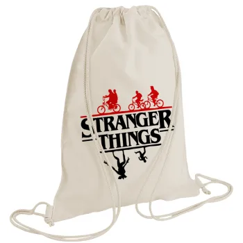 Stranger Things upside down, Τσάντα πλάτης πουγκί GYMBAG natural (28x40cm)