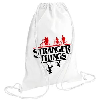 Stranger Things upside down, Backpack pouch GYMBAG white (28x40cm)