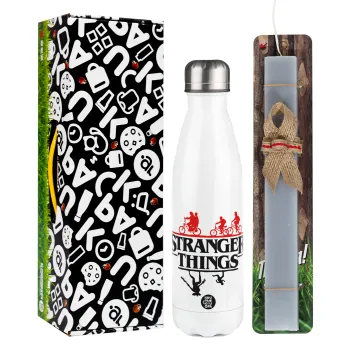 Stranger Things upside down, Easter candle, metallic white thermos bottle (500ml) & aromatic flat candle (30cm) (GRAY)