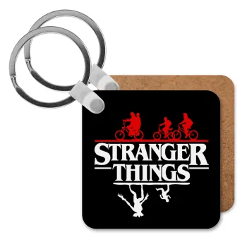 Stranger Things upside down, Μπρελόκ Ξύλινο τετράγωνο MDF