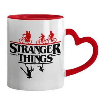 Stranger Things upside down, Κούπα καρδιά χερούλι κόκκινη, κεραμική, 330ml