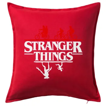 Stranger Things upside down, Μαξιλάρι καναπέ Κόκκινο 100% βαμβάκι, περιέχεται το γέμισμα (50x50cm)
