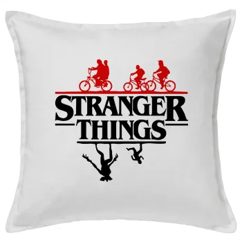Stranger Things upside down, Μαξιλάρι καναπέ ΛΕΥΚΟ 100% βαμβάκι, περιέχεται το γέμισμα (50x50cm)