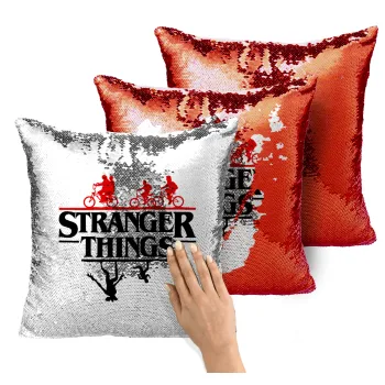 Stranger Things upside down, Μαξιλάρι καναπέ Μαγικό Κόκκινο με πούλιες 40x40cm περιέχεται το γέμισμα