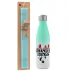 Easter Set, Metallic green/white thermos (Stainless steel), double-walled, 500ml & scented flat Easter candle (30cm) (TURQUOISE)