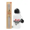 Easter Set, metallic aluminum water bottle (500ml) & aromatic flat Easter candle (30cm) (GRAY)