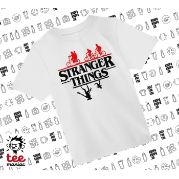 Stranger Things upside down, Άνετο παιδικό T-Shirt ΛΕΥΚΟ από 100% βαμβάκι, για κάθε μέρα. Vegan & OEKO-TEX πιστοποιημένο.