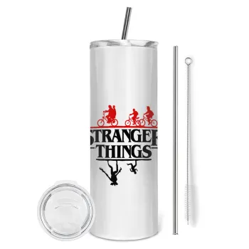 Stranger Things upside down, Tumbler stainless steel 600ml, with metal straw & cleaning brush