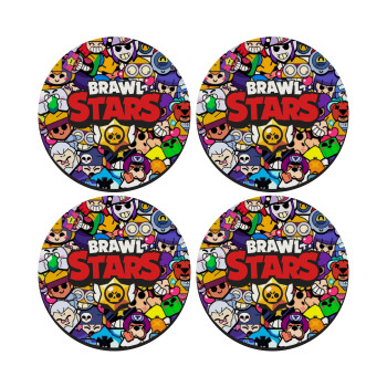 Brawl Stars characters, SET of 4 round wooden coasters (9cm)