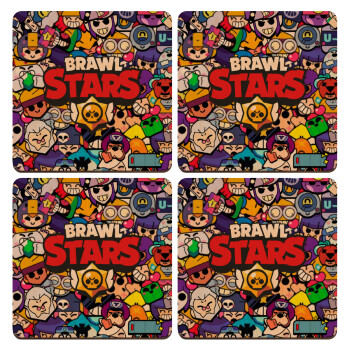 Brawl Stars characters, ΣΕΤ x4 Σουβέρ ξύλινα τετράγωνα plywood (9cm)